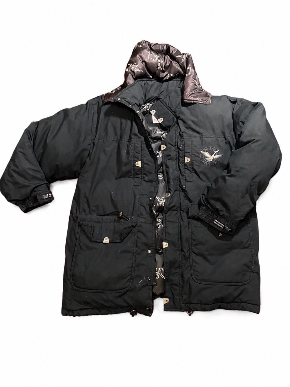 Vintage Triple F.A.T. Goose Down Parka Jacket Black XL